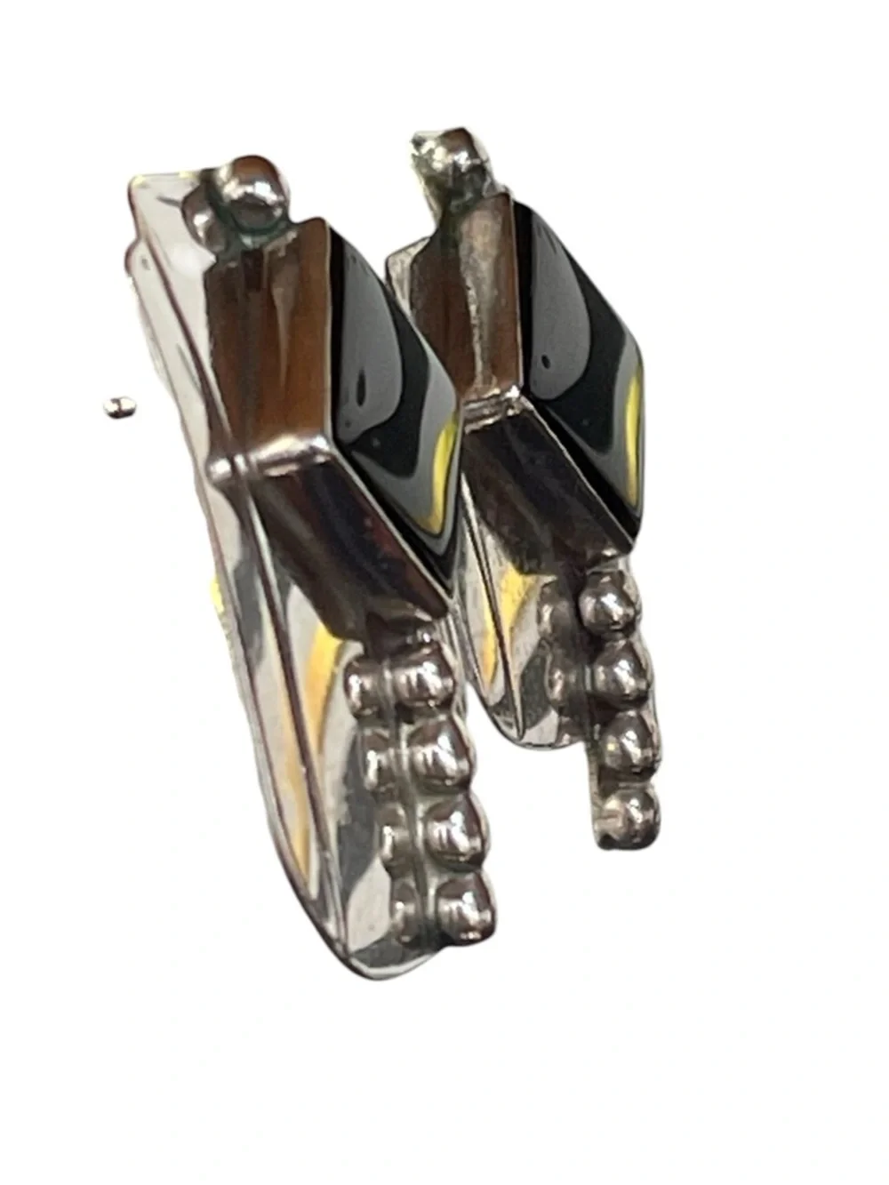 Modernist Sterling Silver Black Onyx Geometric Earrings Bold Statement